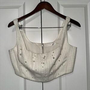 Altar'D State Ivory Cropped Beaded Corset Cropped Tank Top M NWT